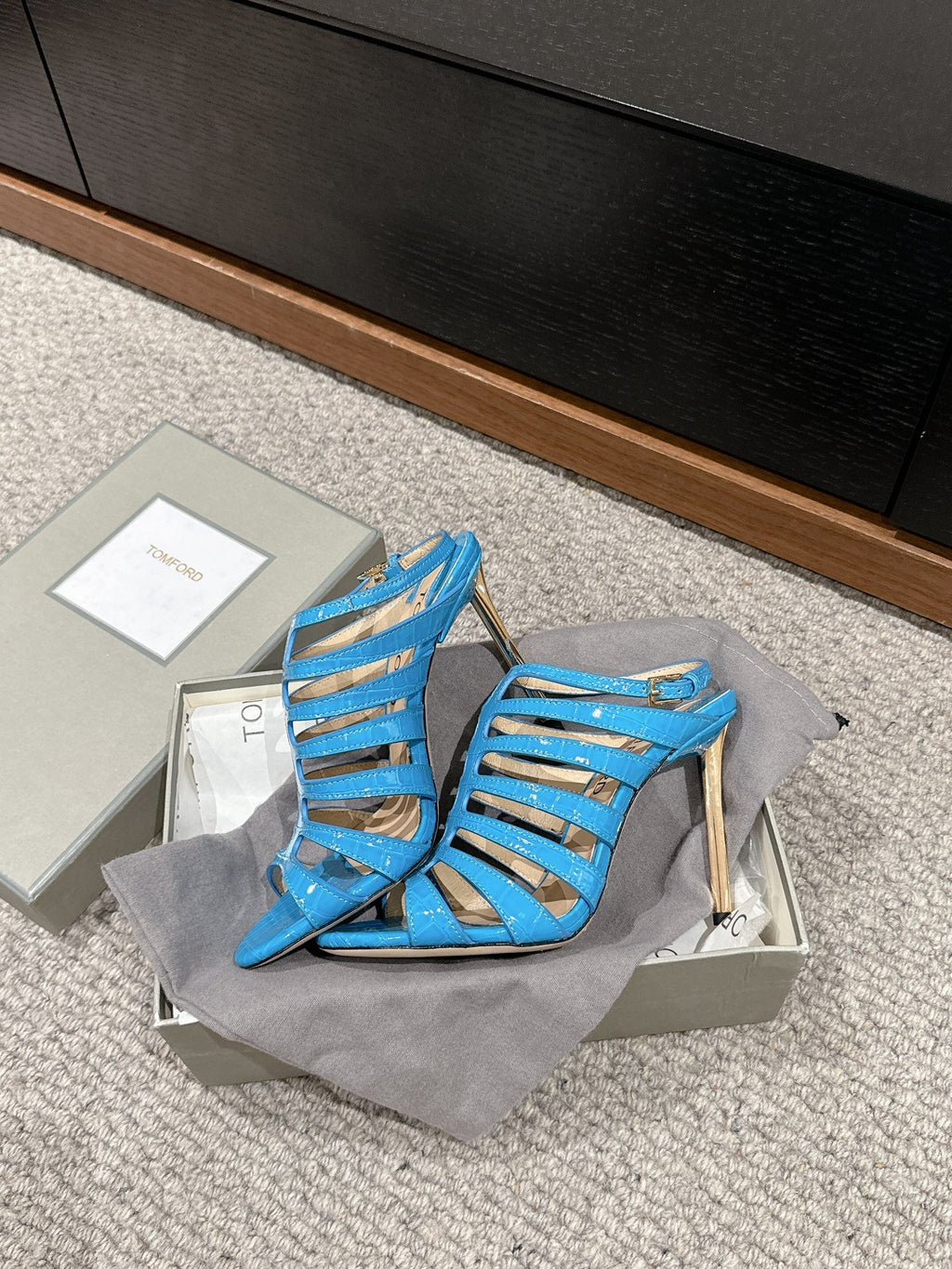 HIGH SANDAL 10 CM IN AZURE BLUE CALFSKIN