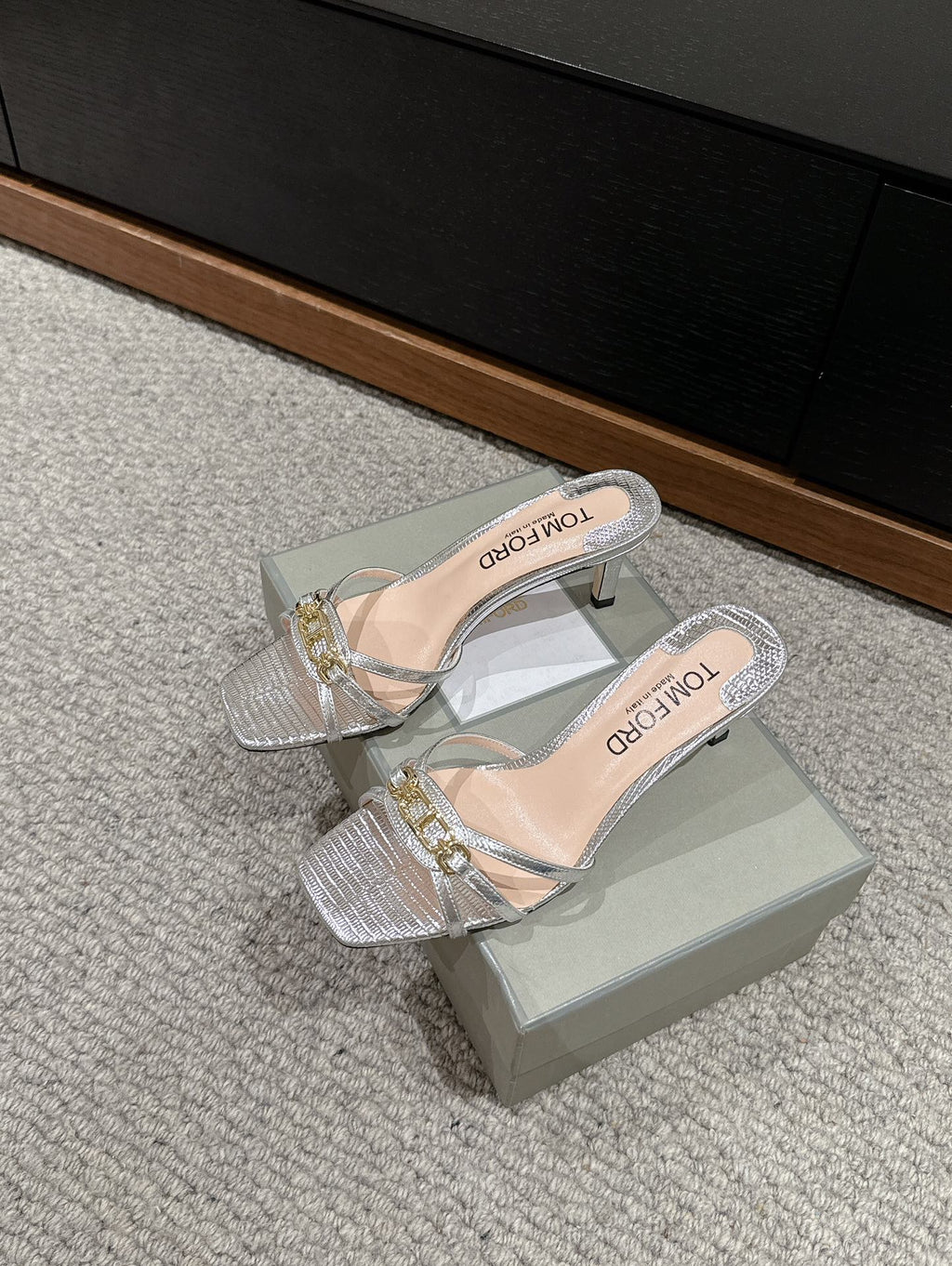 WHITNEY HIGH 6 CM MULE IN SILVER CROCODILE LEATHER