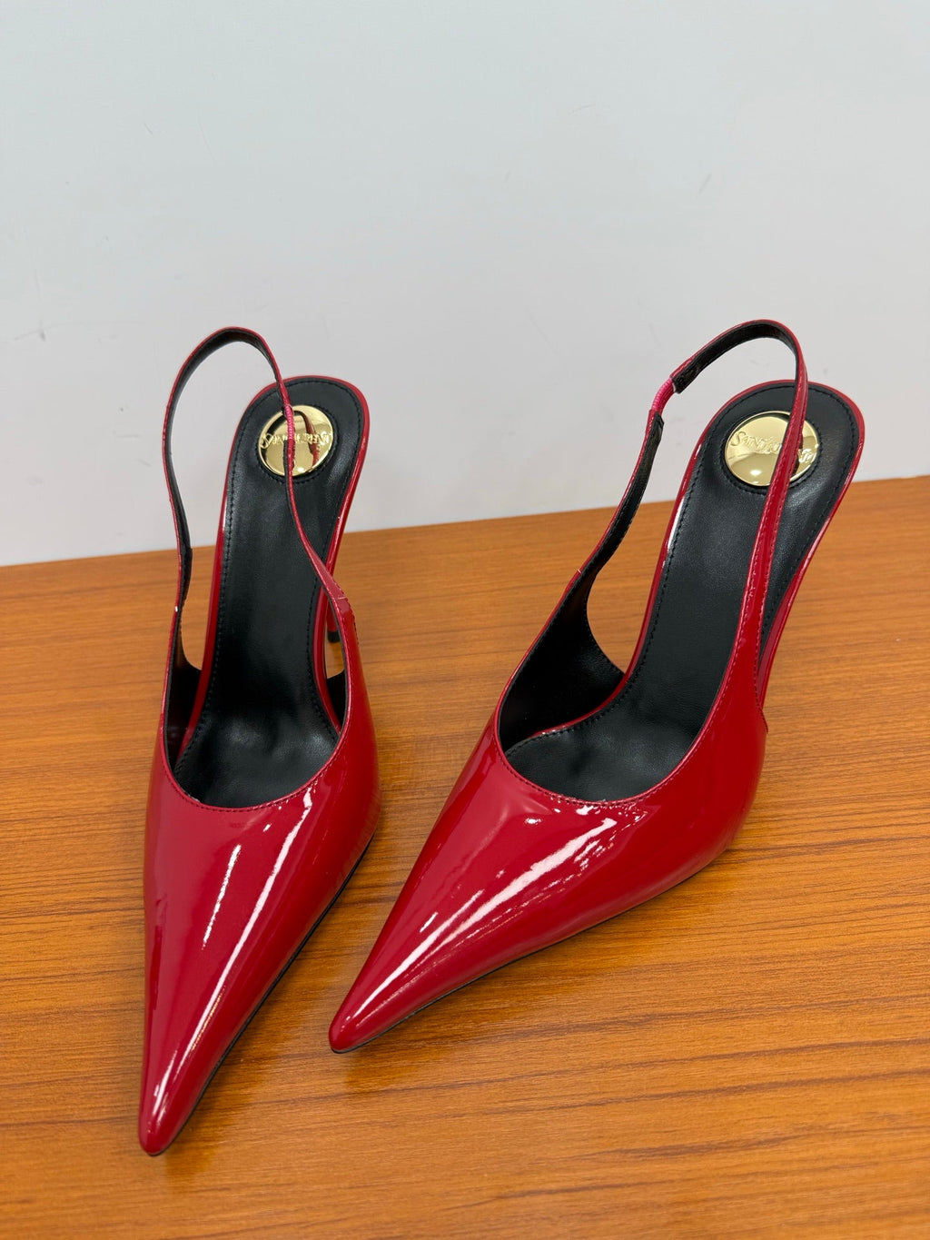 YSL 26S HEELED SLINGBACKS 100 MM IN RED GLOSSY CALFSKIN