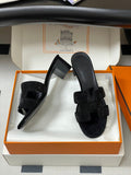 HM 25S ORAN HIGH‑HEEL SANDAL 50 MM IN BLACK LAMBSKIN WITH STONE DETAILS