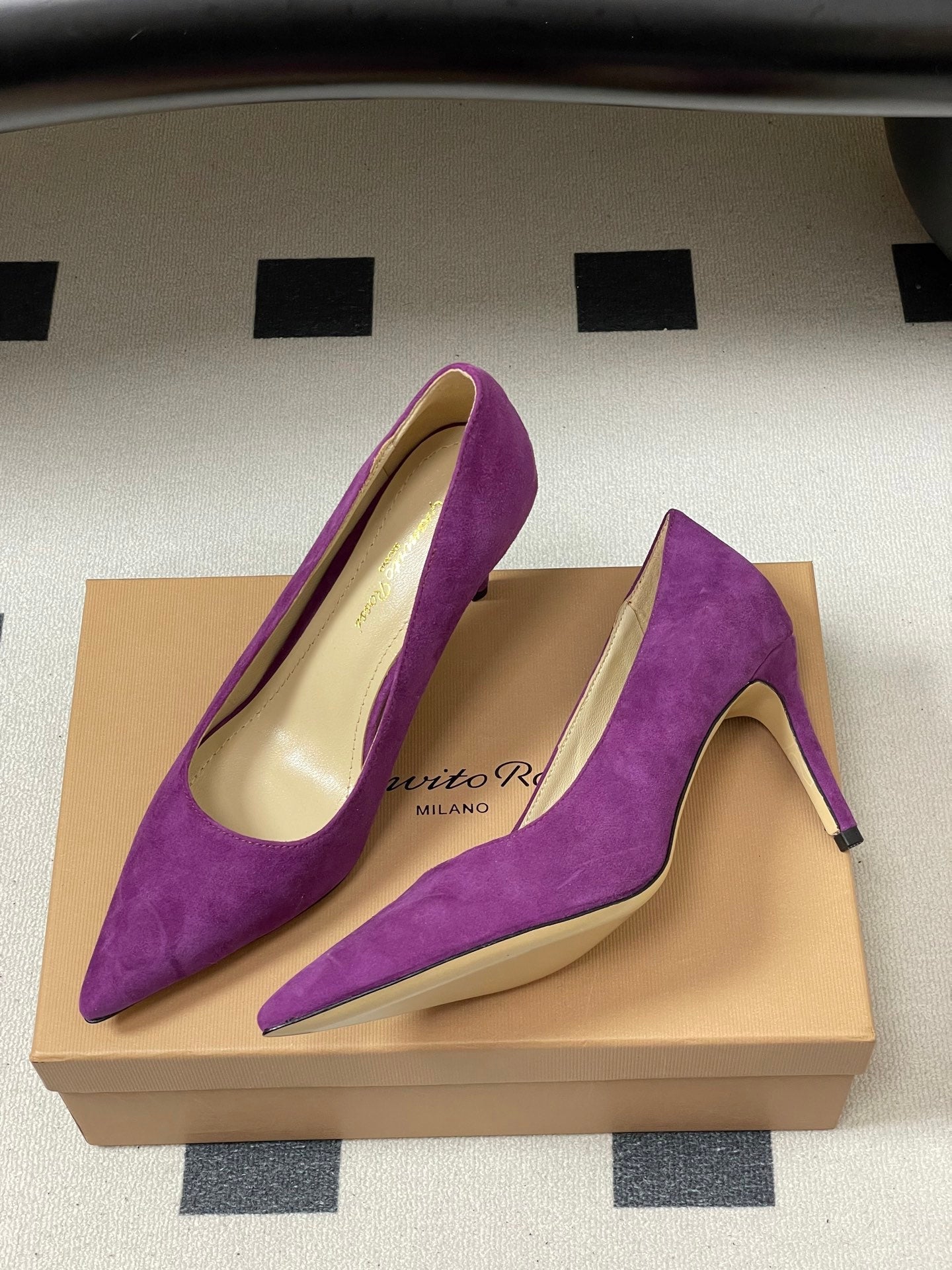 GIANVITO ROSSI 26S HIGH HEELS 85 MM IN PURPLE SUEDE