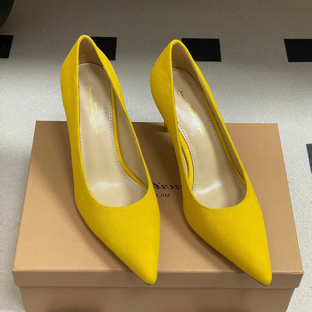 GIANVITO ROSSI 26S HIGH HEELS 85 MM IN YELLOW SUEDE