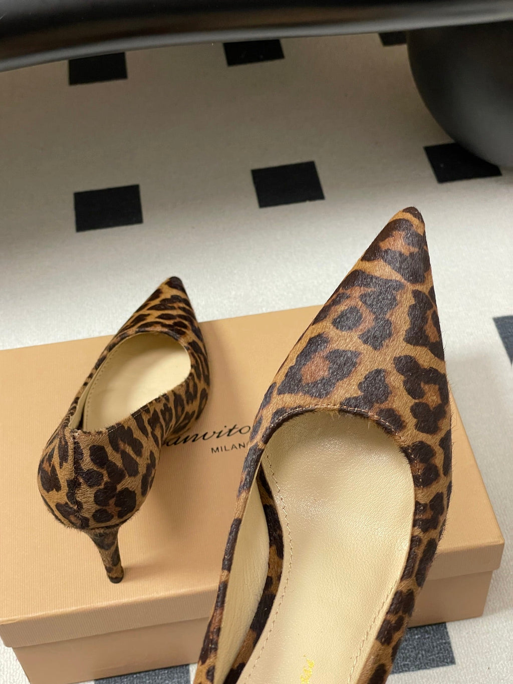 GIANVITO ROSSI 26S HIGH HEELS 85 MM IN LEOPARD PRINT PONY HAIR