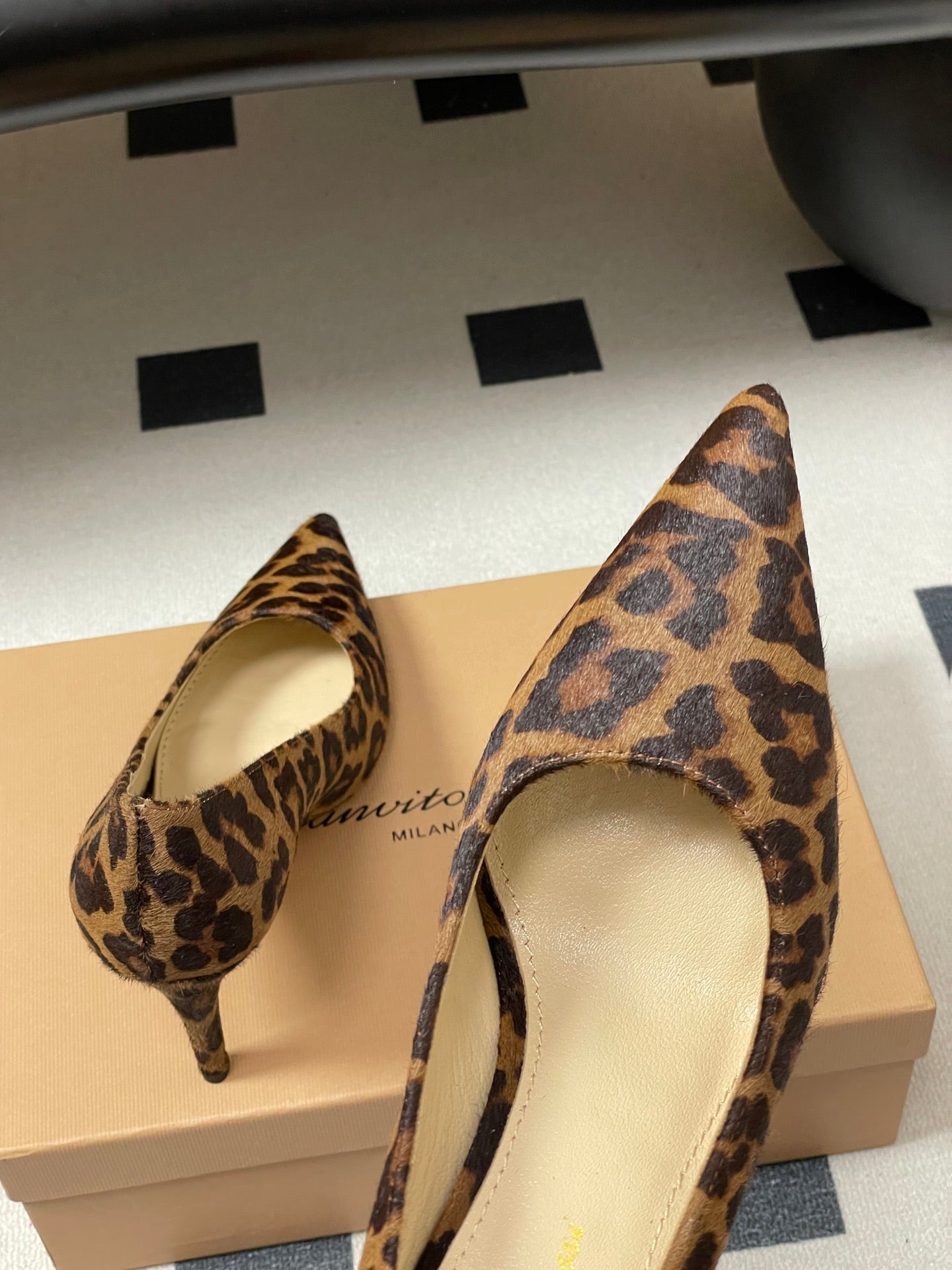 GIANVITO ROSSI 26S HIGH HEELS 85 MM IN LEOPARD PRINT PONY HAIR