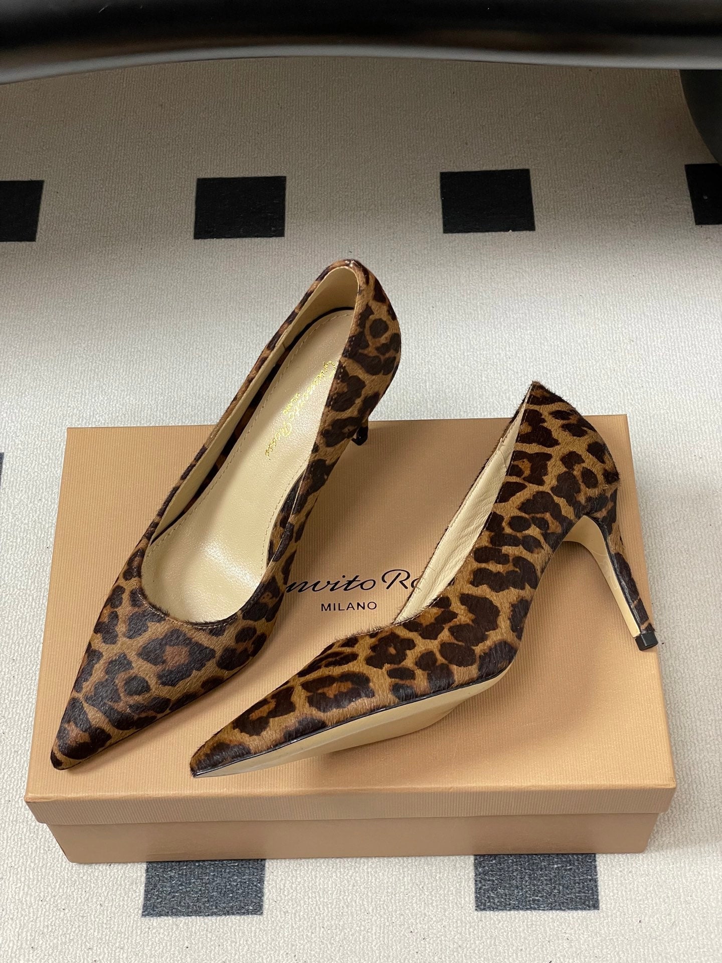 GIANVITO ROSSI 26S HIGH HEELS 85 MM IN LEOPARD PRINT PONY HAIR