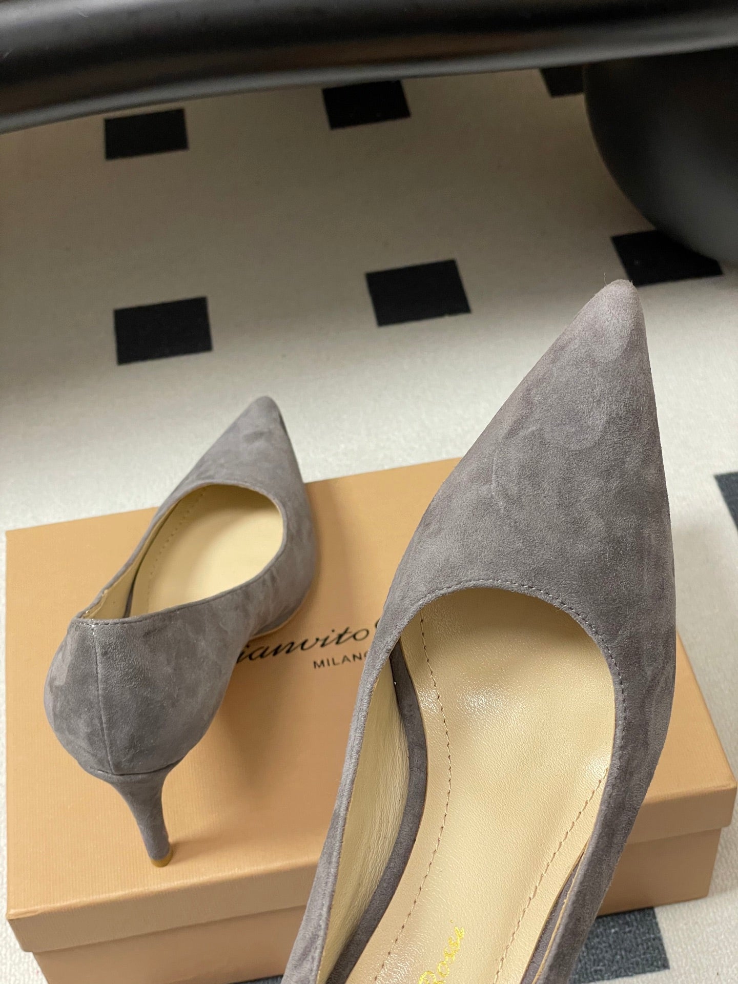 GIANVITO ROSSI 26S HIGH HEELS 85 MM IN DARK GREY SUEDE