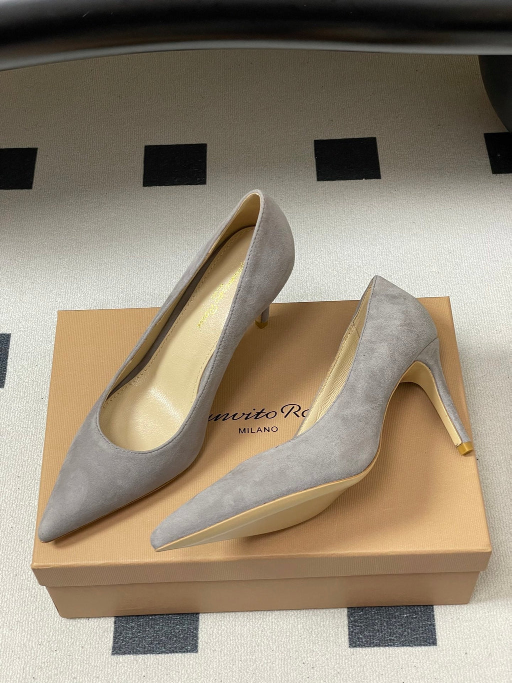 GIANVITO ROSSI 26S HIGH HEELS 85 MM IN GREY SUEDE