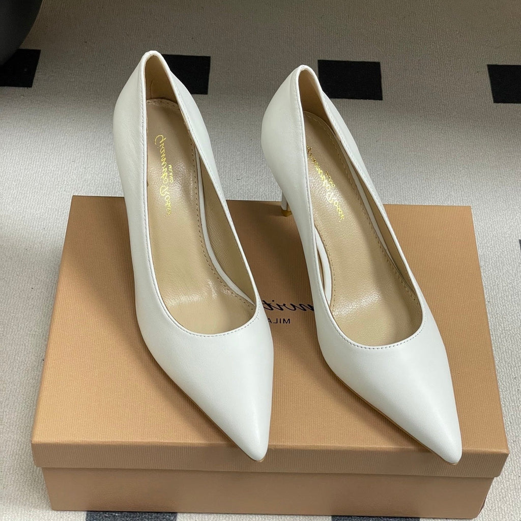 GIANVITO ROSSI 26S HIGH HEELS 85 MM IN WHITE CALFSKIN
