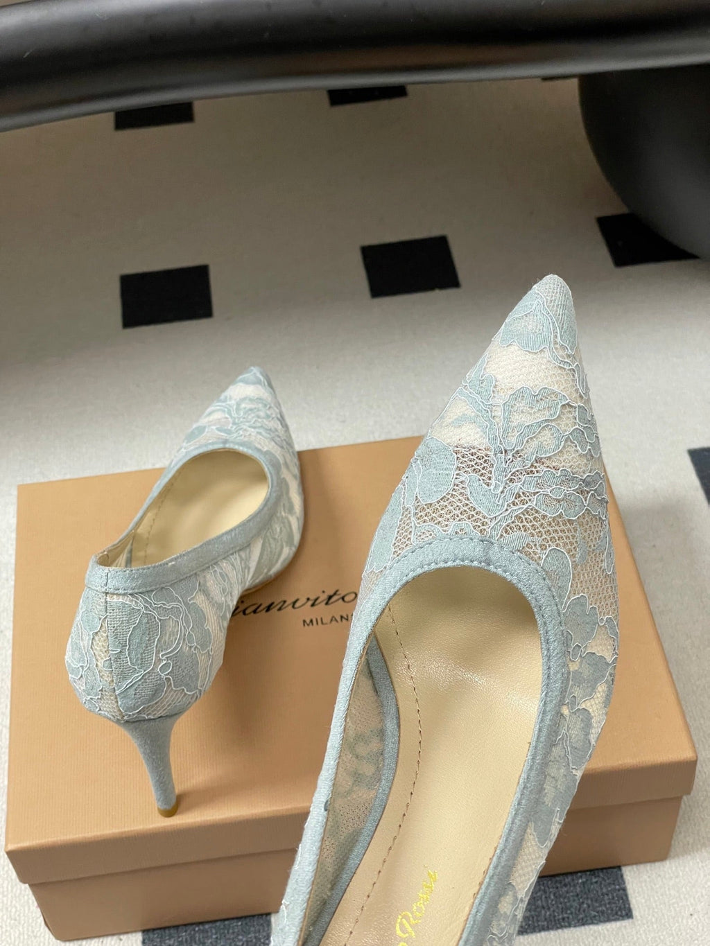 GIANVITO ROSSI 26S HIGH HEELS 85 MM IN LIGHT BLUE LACE