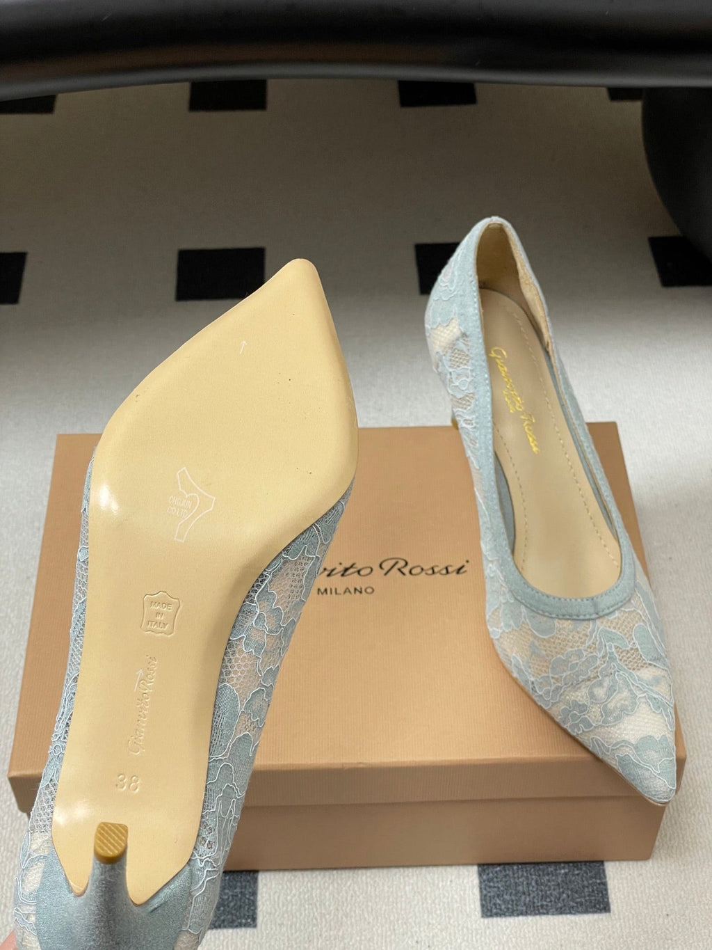 GIANVITO ROSSI 26S HIGH HEELS 85 MM IN LIGHT BLUE LACE