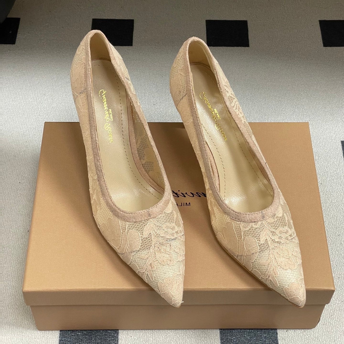 GIANVITO ROSSI 26S HIGH HEELS 85 MM IN NUDE LACE