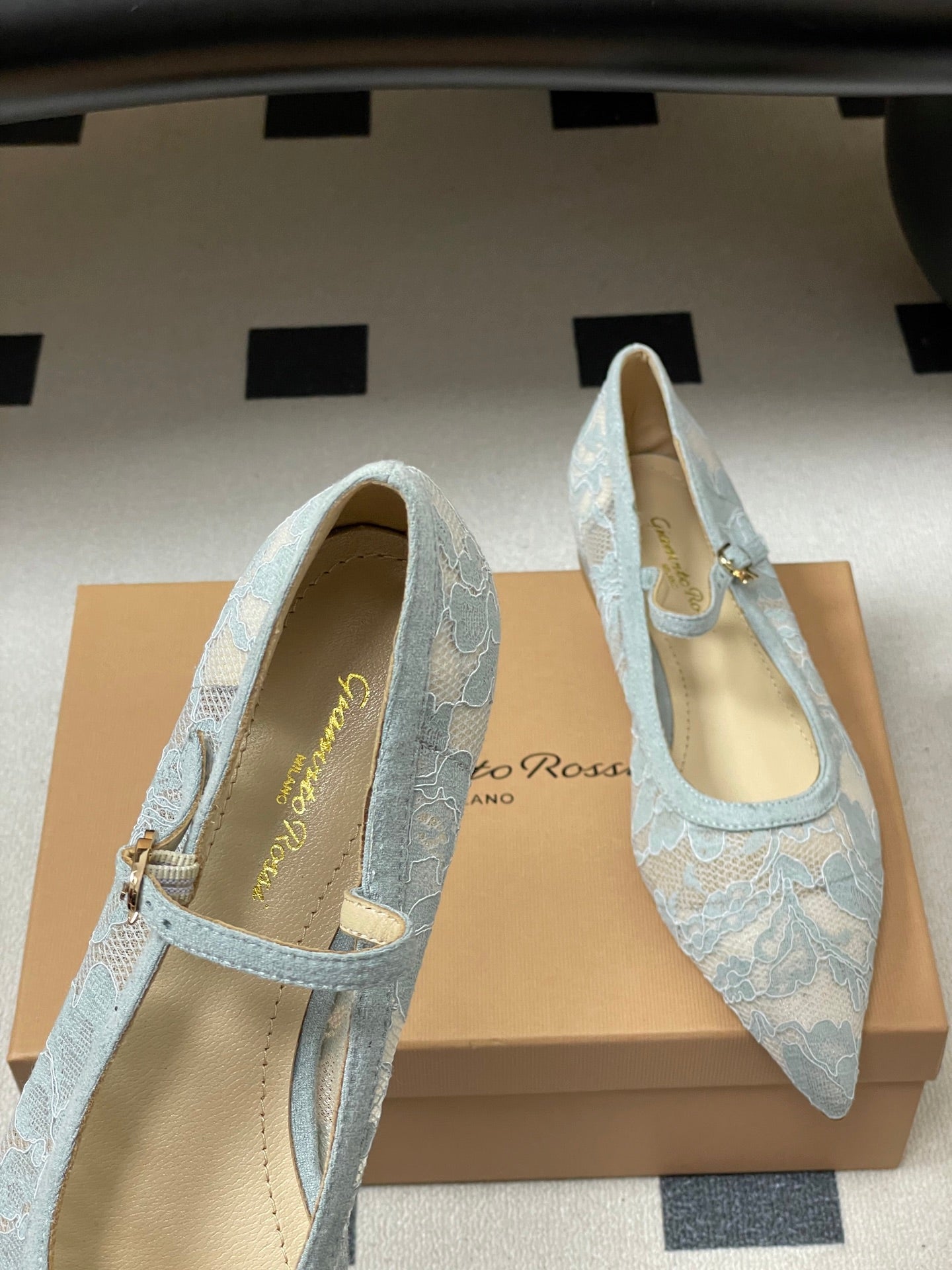 GIANVITO ROSSI 26S MARY JANE IN LIGHT BLUE LACE