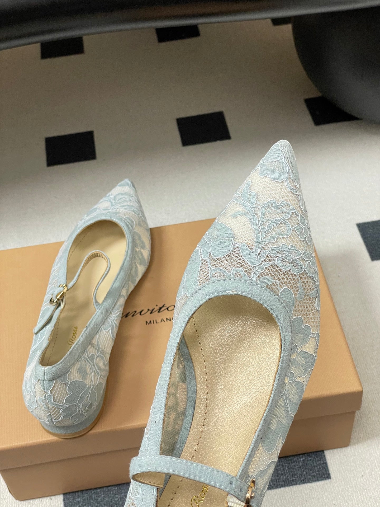 GIANVITO ROSSI 26S MARY JANE IN LIGHT BLUE LACE