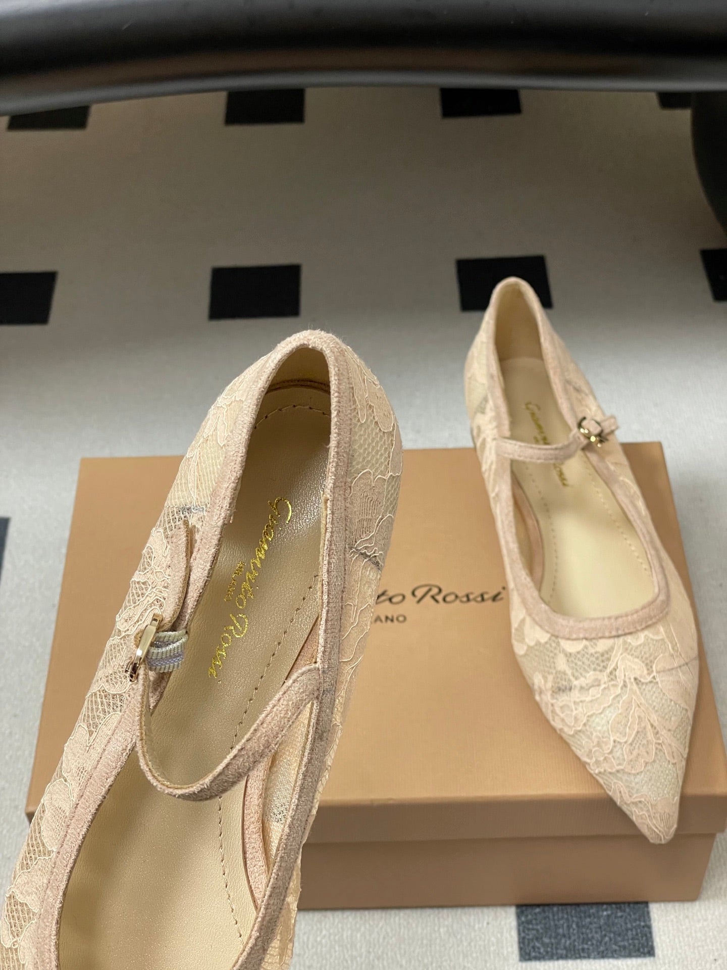 GIANVITO ROSSI 26S MARY JANE IN NUDE LACE