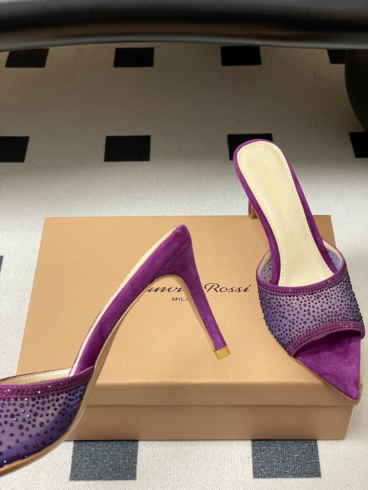 GIANVITO ROSSI 26S HIGH HEELS 85 MM IN PURPLE SUEDE WITH RHINESTONE STRAP