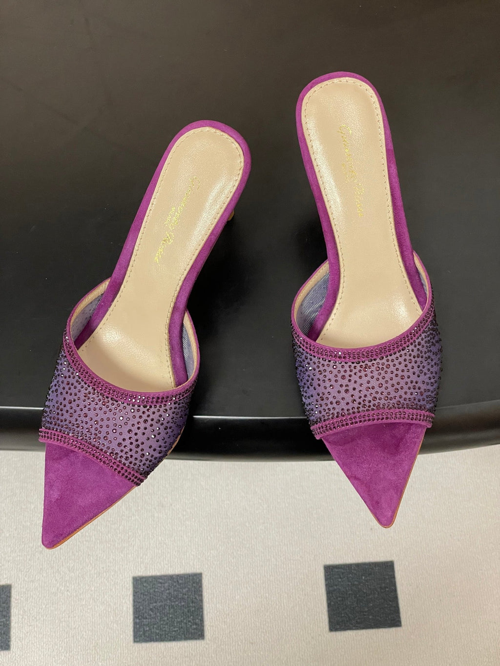 GIANVITO ROSSI 26S HIGH HEELS 85 MM IN PURPLE SUEDE WITH RHINESTONE STRAP