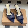 GIANVITO ROSSI 26S HIGH HEELS 85 MM IN NAVY BLUE SUEDE WITH RHINESTONE STRAP