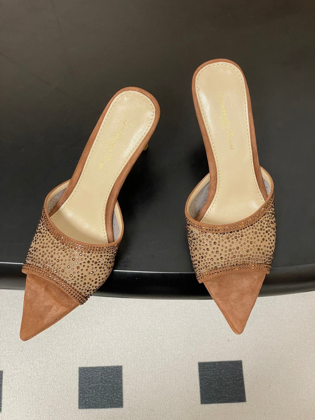 GIANVITO ROSSI 26S HIGH HEELS 85 MM IN BROWN SUEDE WITH RHINESTONE STRAP