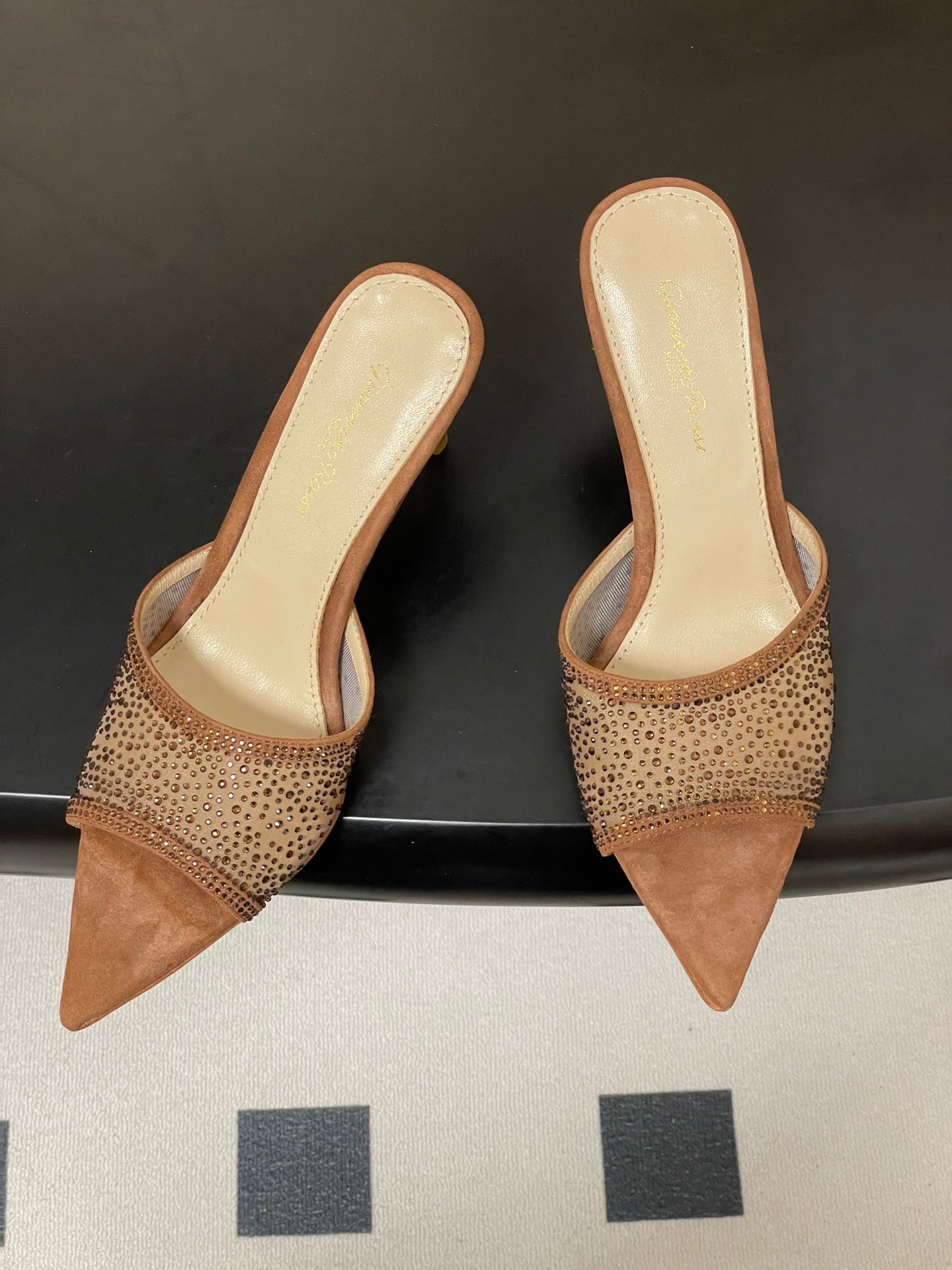 GIANVITO ROSSI 26S HIGH HEELS 85 MM IN BROWN SUEDE WITH RHINESTONE STRAP