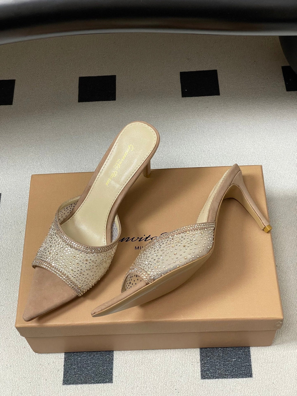 GIANVITO ROSSI 26S HIGH HEELS 85 MM IN NUDE BEIGE SUEDE WITH RHINESTONE STRAP