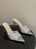 GIANVITO ROSSI 26S HIGH HEELS 85 MM IN SILVER LAMBSKIN WITH RHINESTONE STRAP