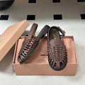 MIUMIU 26S SLINGBACK FISHERMAN SANDALS IN DARK BROWN CALFSKIN