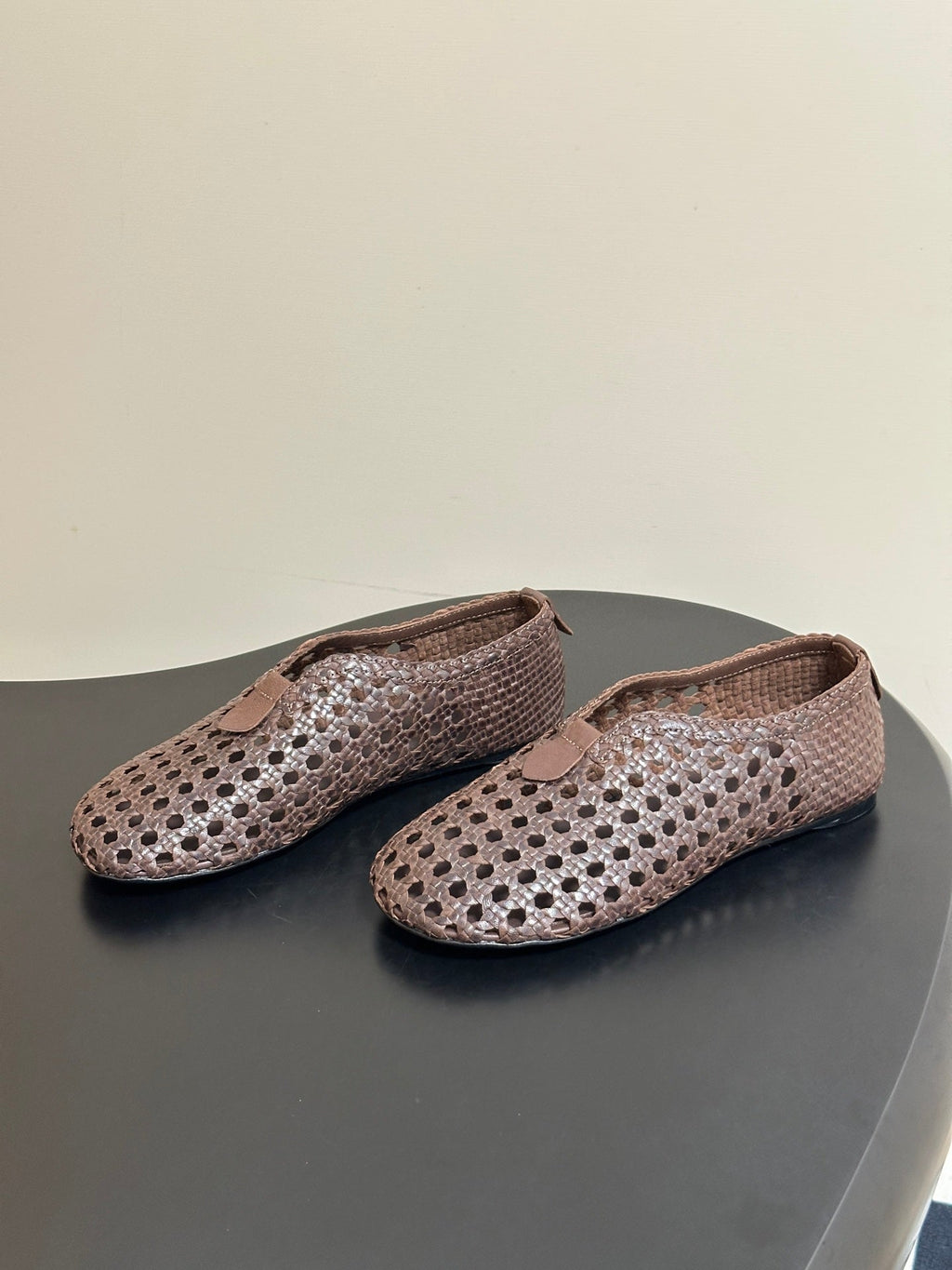 LP 26S BALLET FLATS IN DARK BROWN CALFSKIN WITH BASKETWEAVE DESIGN