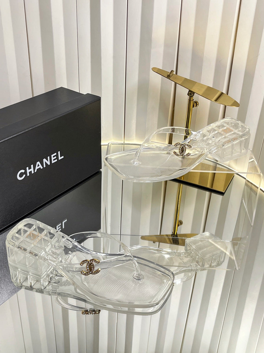 CHANEL 26S THONG SANDALS IN TRANSPARENT WHITE PVC