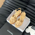 Double C New Wood Grain Platform Sandal  Tan Brown Lambskin