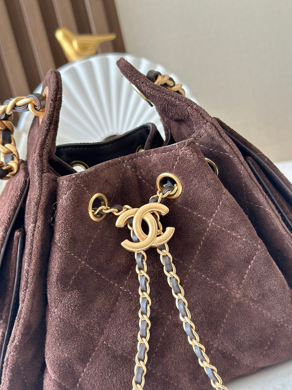 CHANEL 25S HOBO BAG 22 IN DARK BROWN SUEDE GOLD HARDWARE