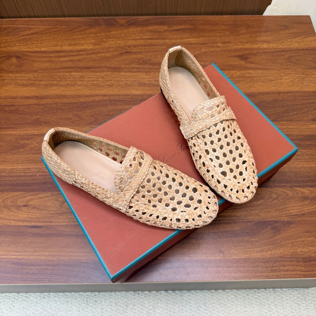 LP 26S PENNY LOAFERS IN BEIGE CALFSKIN WITH BASKETWEAVE DESIGN