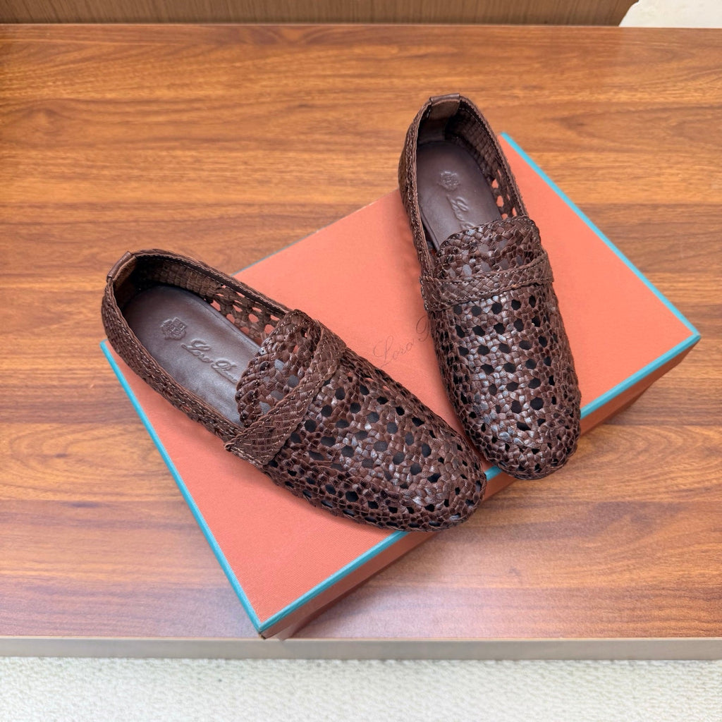 LP 26S PENNY LOAFERS IN DARK BROWN CALFSKIN WITH BASKETWEAVE DESIGN