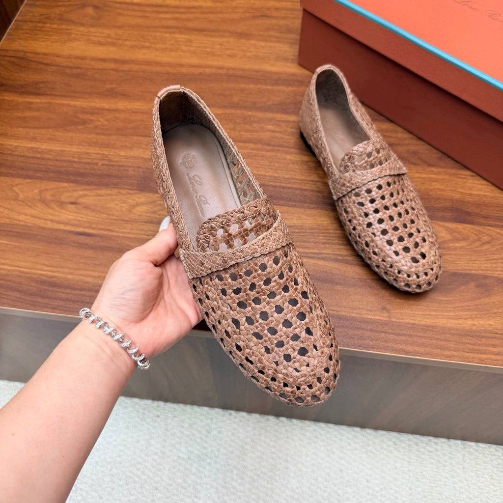 LP 26S PENNY LOAFERS IN BROWN CALFSKIN WITH BASKETWEAVE DESIGN