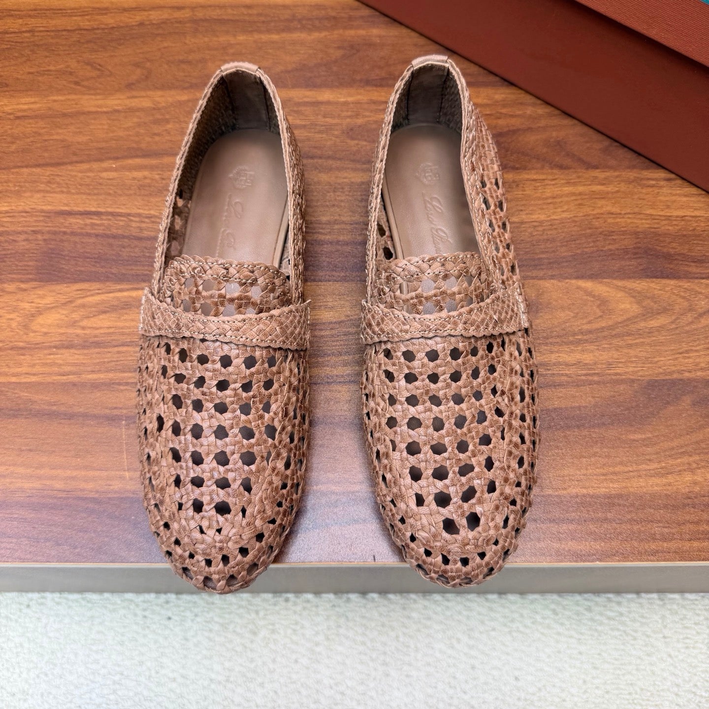 LP 26S PENNY LOAFERS IN BROWN CALFSKIN WITH BASKETWEAVE DESIGN