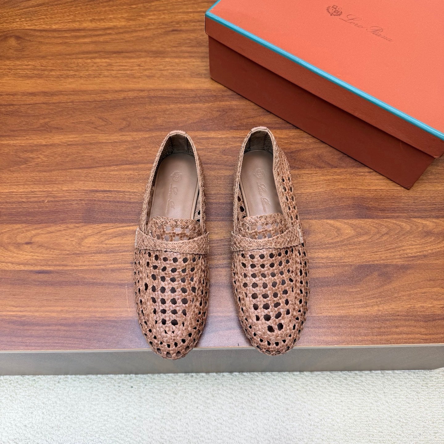 LP 26S PENNY LOAFERS IN BROWN CALFSKIN WITH BASKETWEAVE DESIGN