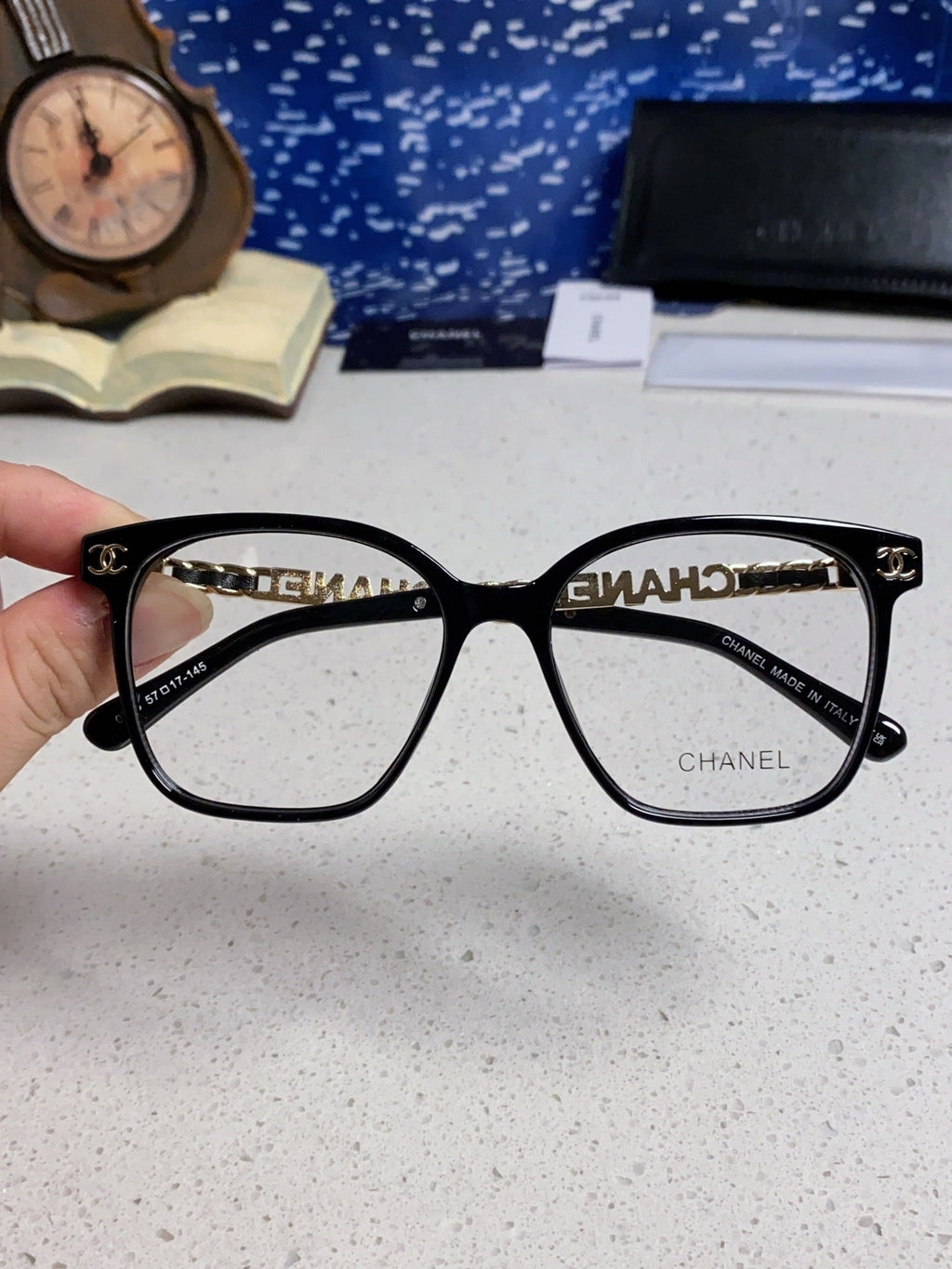 SQUARE SUNGLASSES 632030 IN BLACK ACETATE CLEAR LENSES