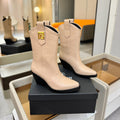 BALMAIN 26S COWBOY ANKLE BOOTS 65 MM IN BEIGE CALFSKIN