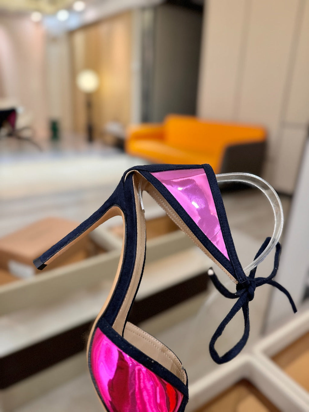 GIANVITO ROSSI 26S HEELS 105 MM IN NAVY BLUE SUEDE AND METALLIC PINK CALFSKIN