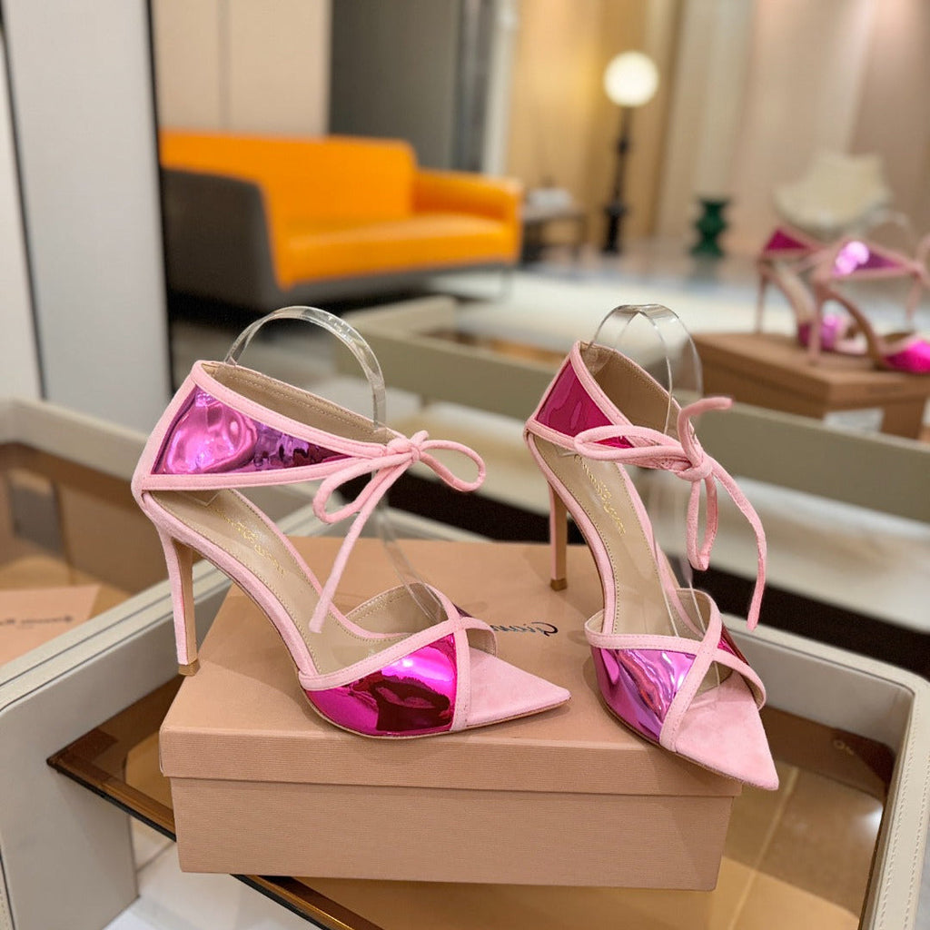 GIANVITO ROSSI 26S HEELS 105 MM IN LIGHT PINK SUEDE AND METALLIC PINK CALFSKIN