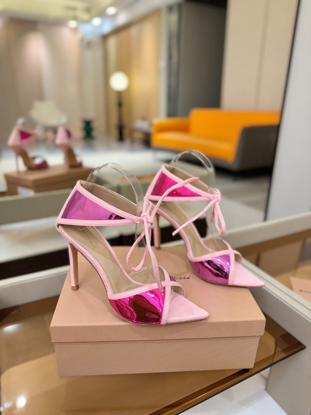 GIANVITO ROSSI 26S HEELS 105 MM IN LIGHT PINK SUEDE AND METALLIC PINK CALFSKIN