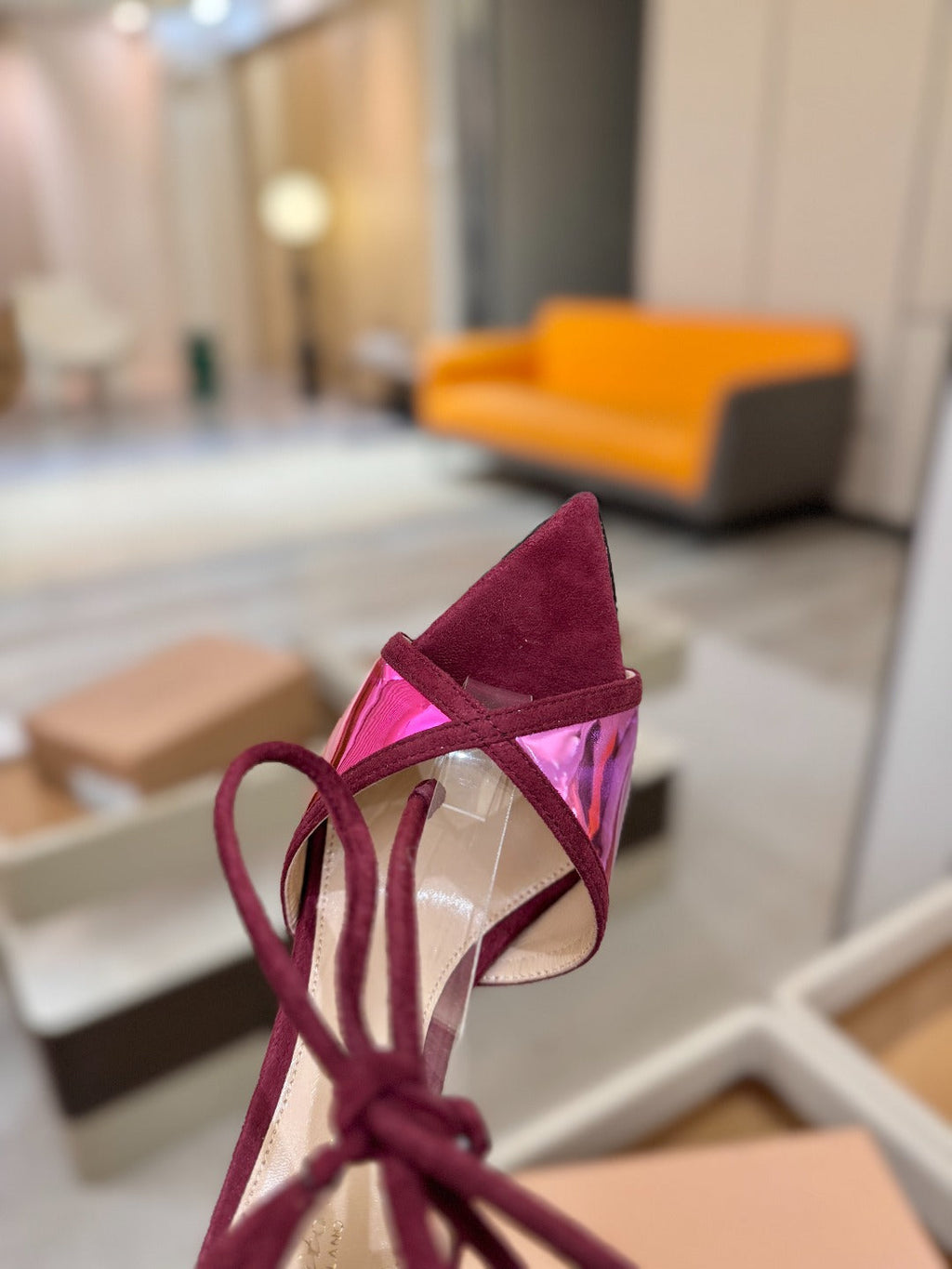 GIANVITO ROSSI 26S HEELS 105 MM IN DARK RED SUEDE AND METALLIC PINK CALFSKIN