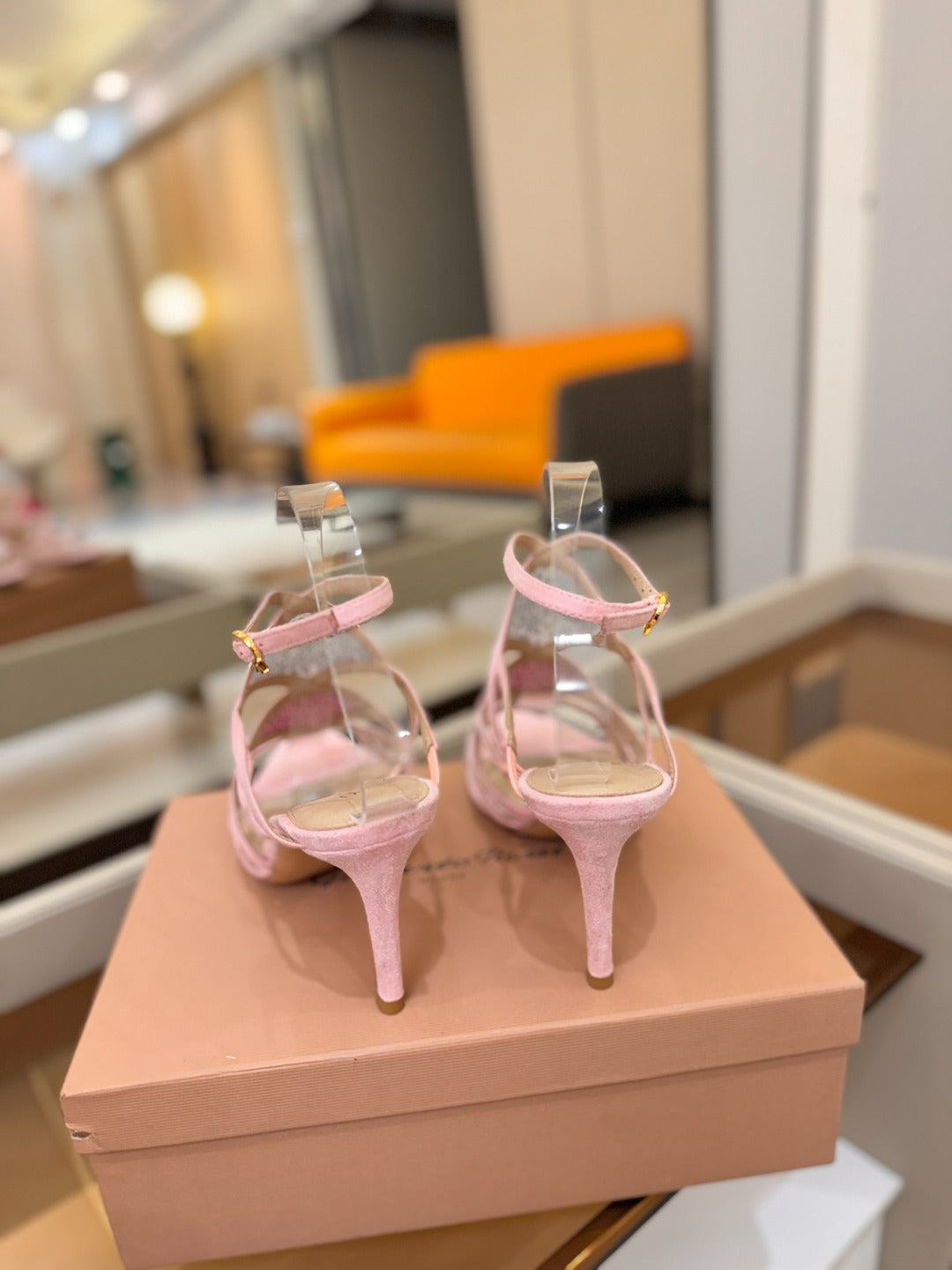 GIANVITO ROSSI 26S CROSS STRAP HEELS 85 MM IN PINK SUEDE