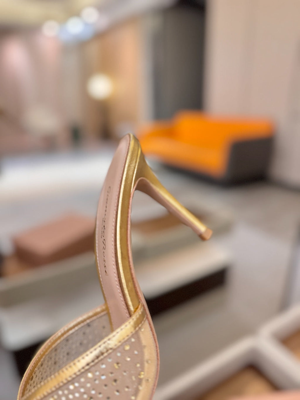 GIANVITO ROSSI 26S POINTED TOE HIGH HEELS 85 MM IN GOLD LAMBSKIN WITH RHINESTONE STRAP
