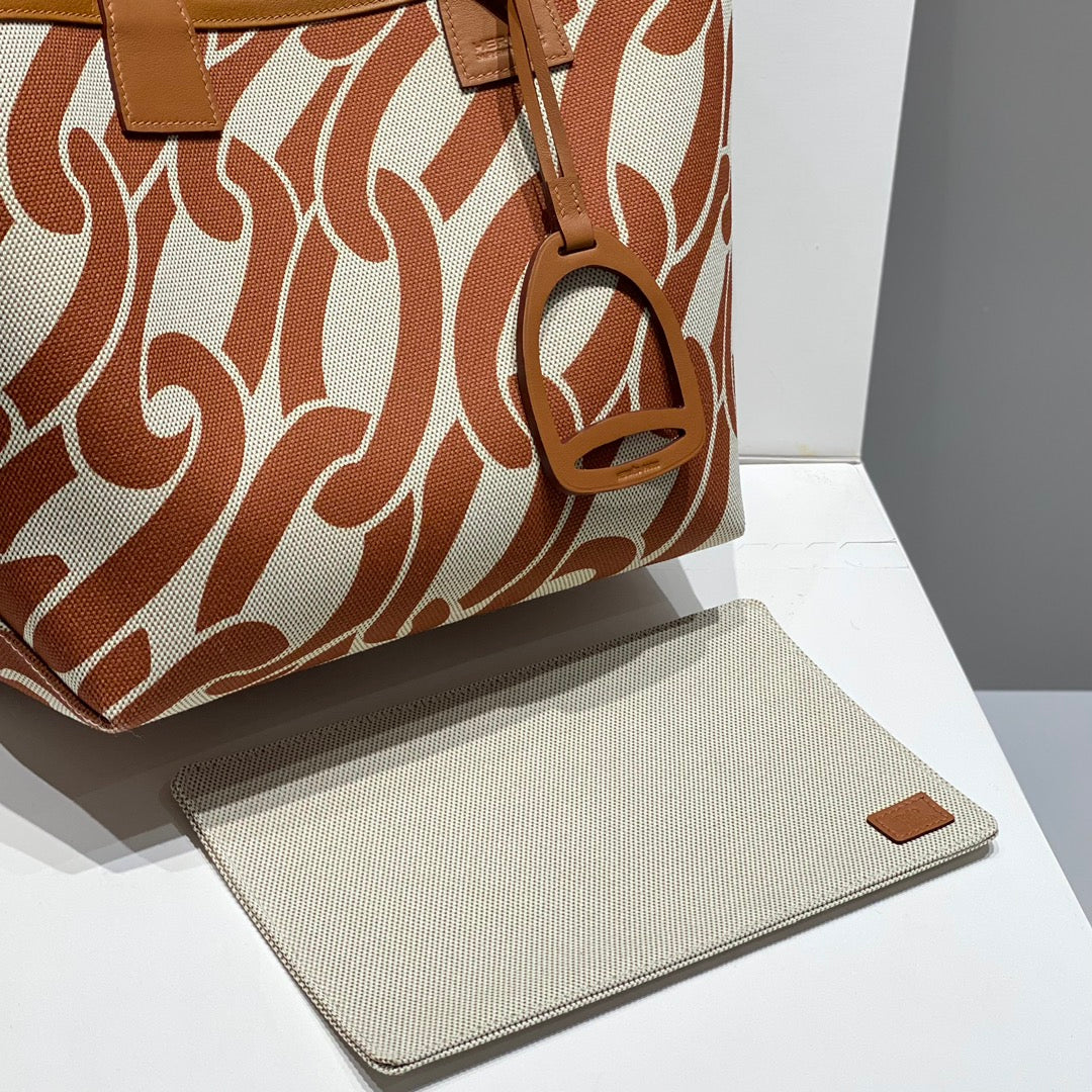 STEEPLE 28 BAG IN OFF-WHITE MIX BROWN CANVAS AND CALFSKIN