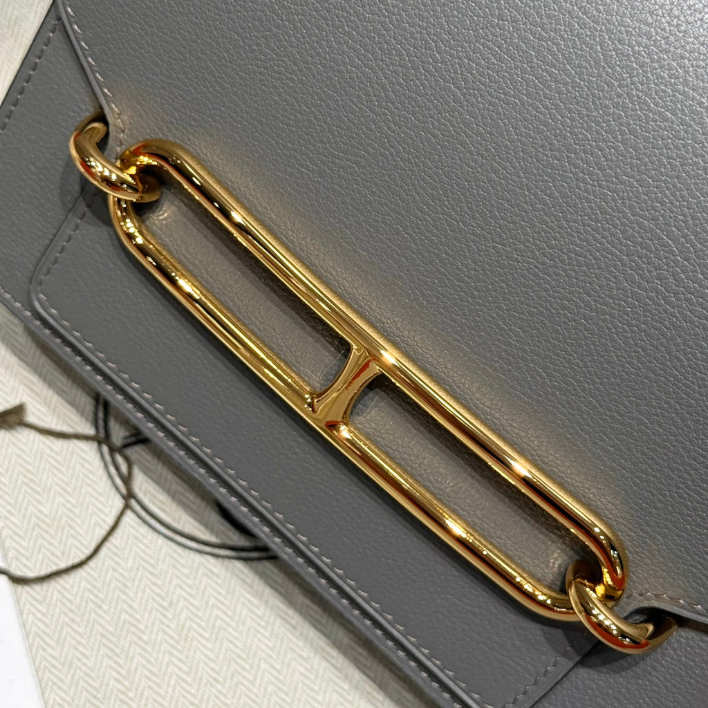 HM ROULIS 18 MINI BAG IN DARK GREY CALFSKIN GOLD-TONE HARDWARE