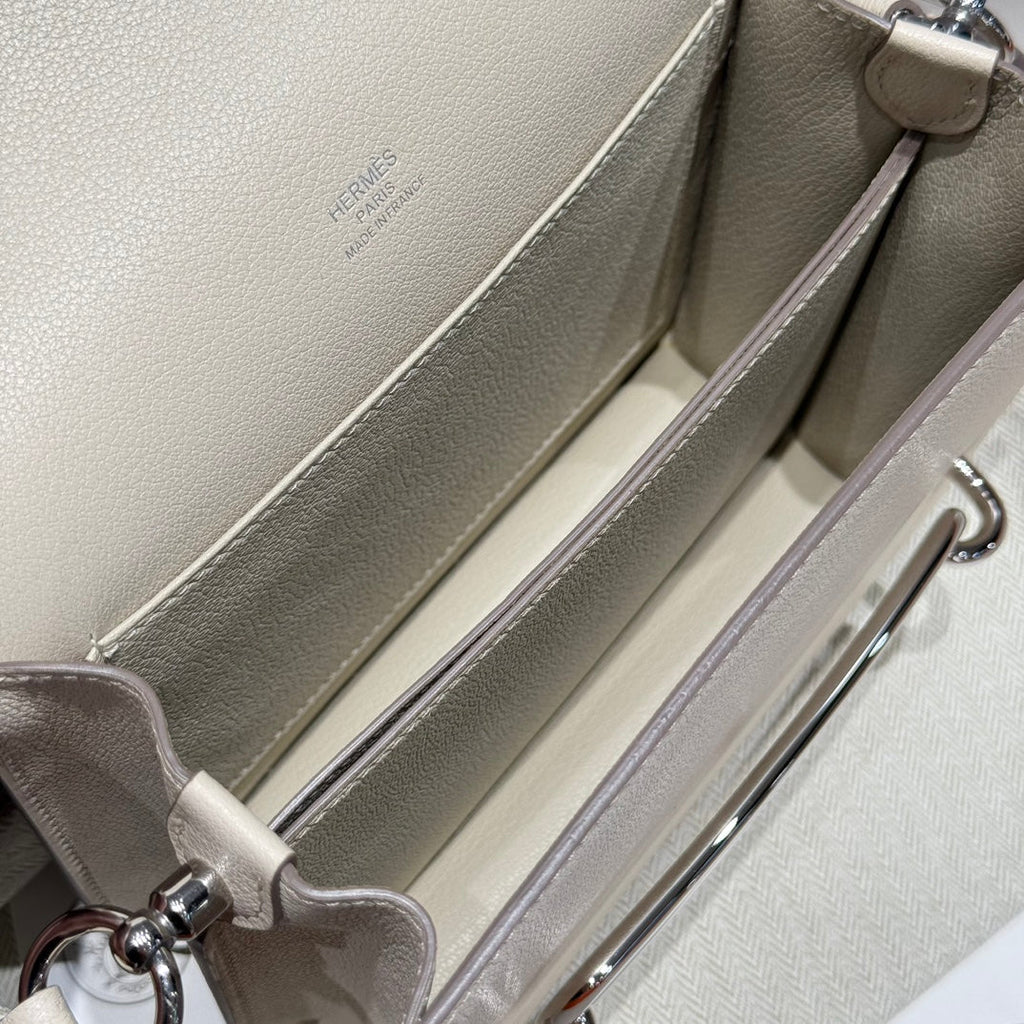 HM ROULIS 18 MINI BAG IN BEIGE CALFSKIN SILVER-TONE HARDWARE