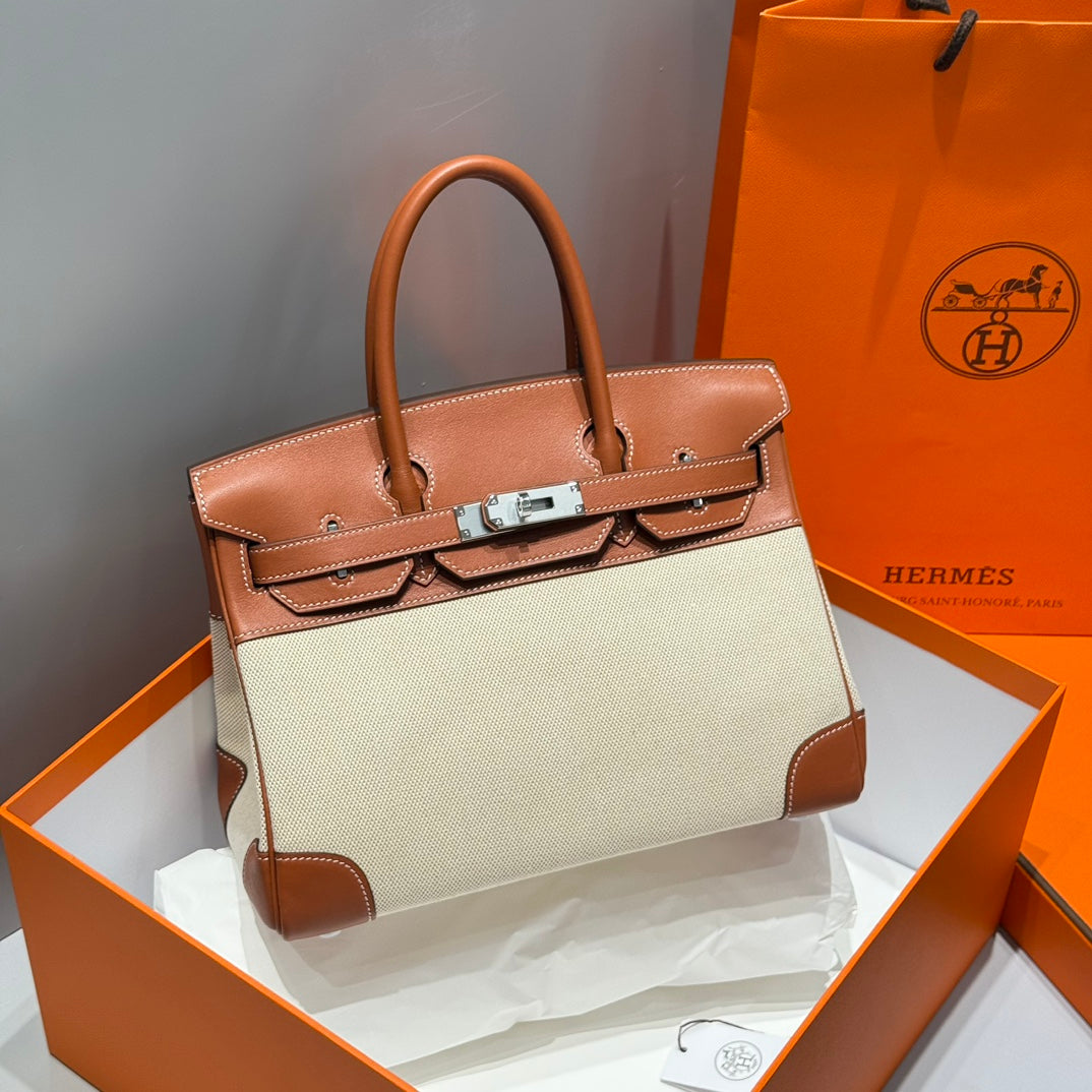 HM BIRKIN 30CM IN VEAU BARENIA SWIFT CALFSKIN ERCU TOILE CANVAS