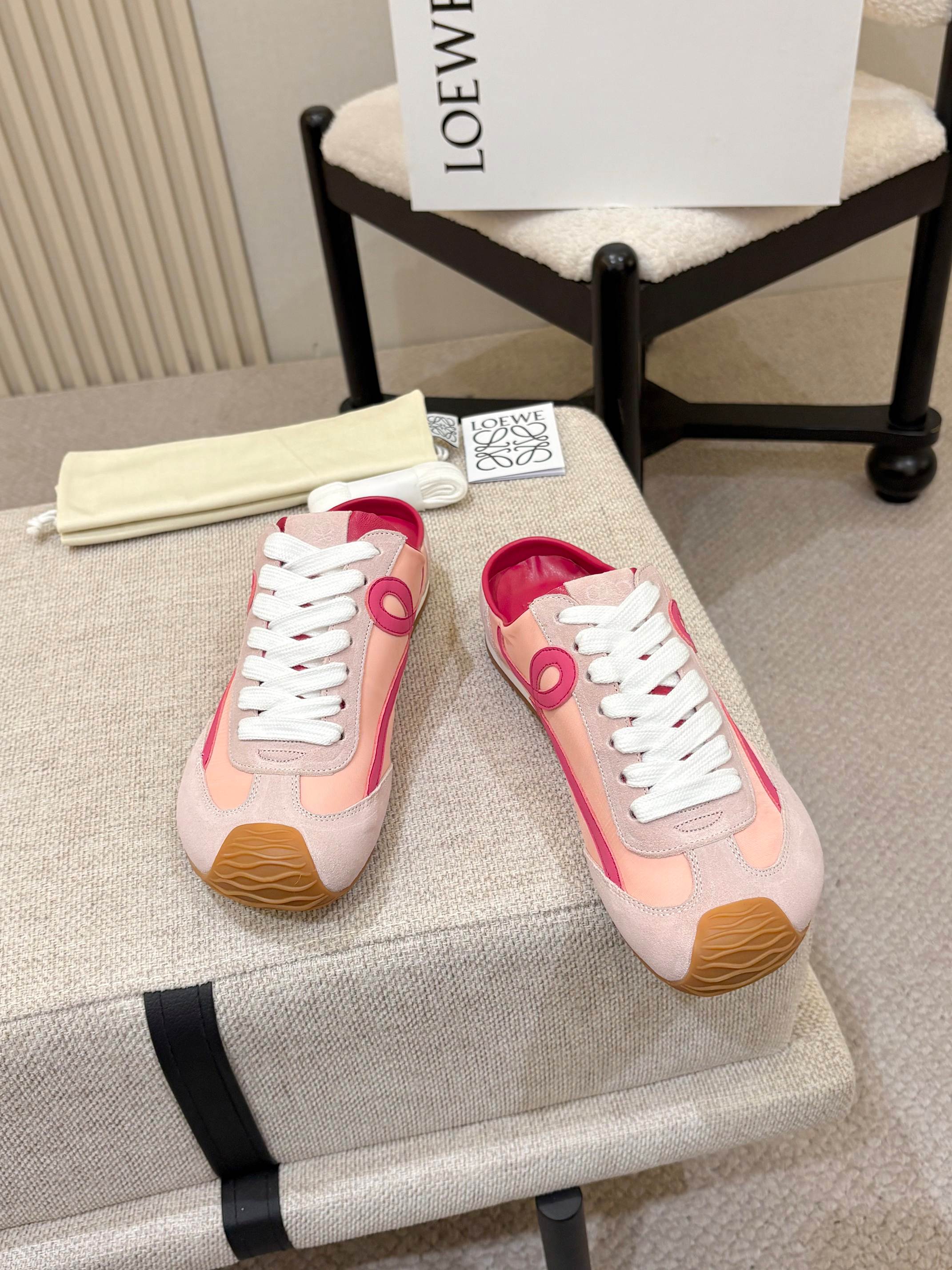 LOEWE 26S MULE SNEAKERS IN PINK SUEDE AND NYLON