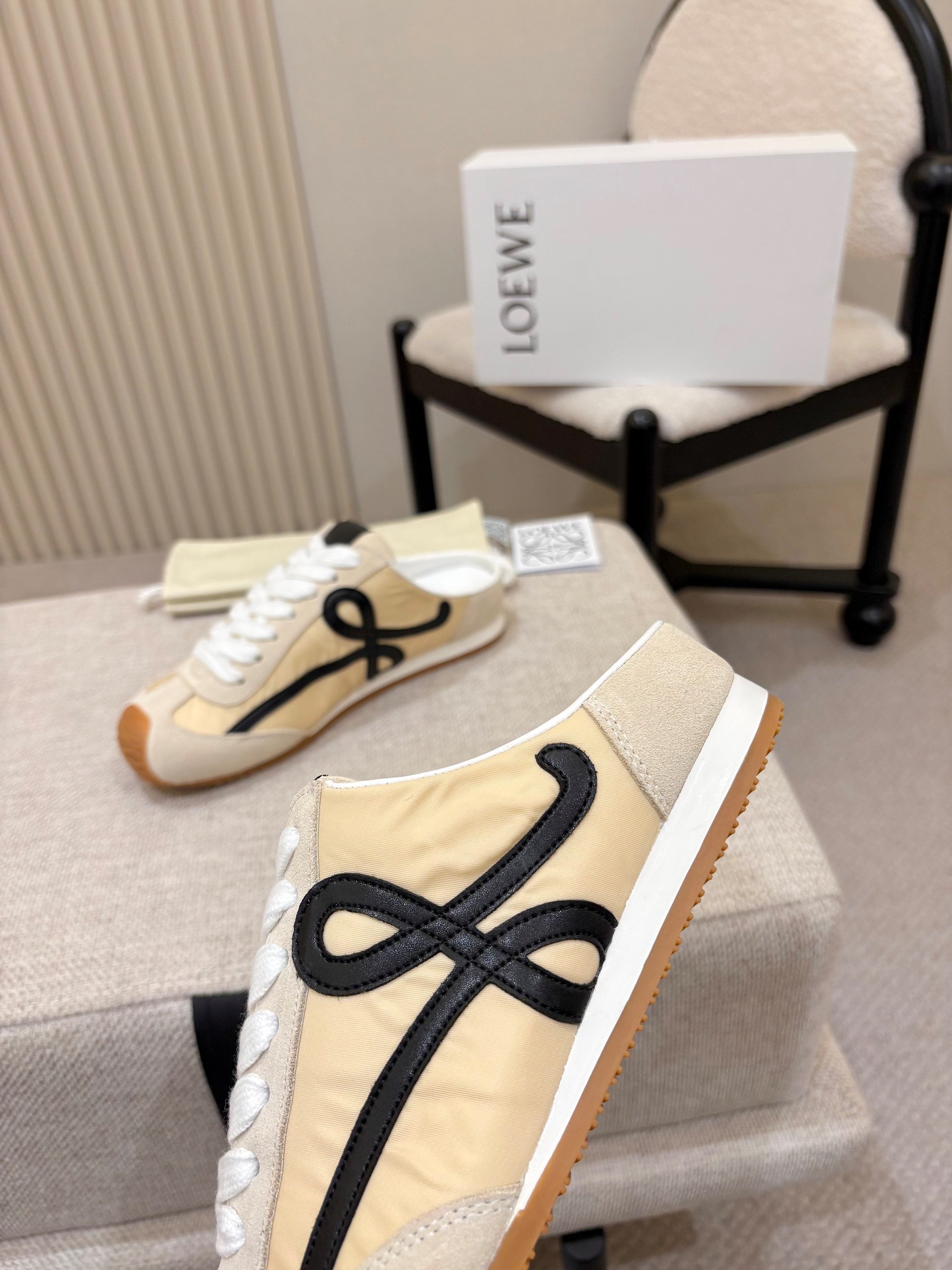 LOEWE 26S MULE SNEAKERS IN BEIGE BLACK SUEDE AND NYLON