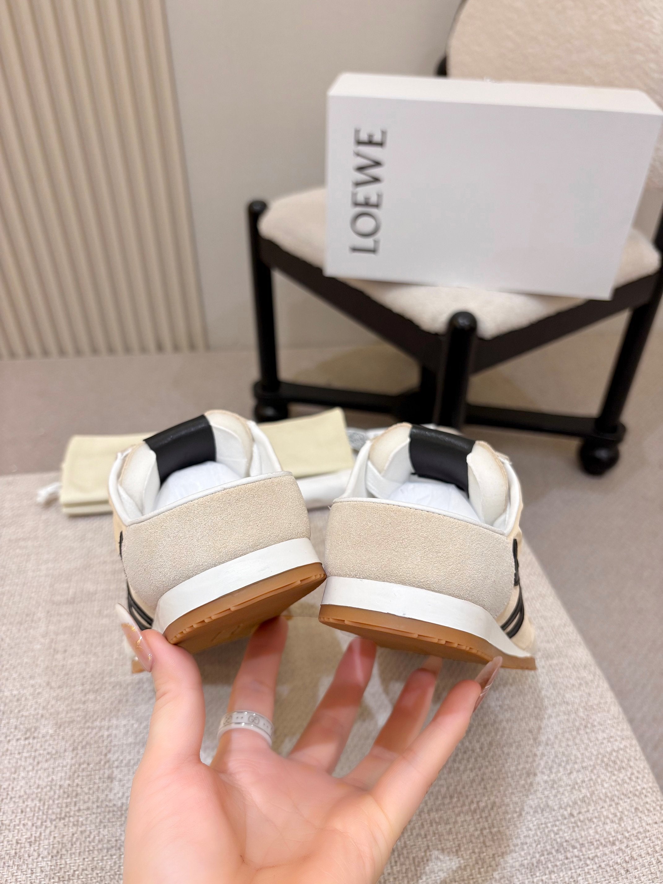LOEWE 26S MULE SNEAKERS IN BEIGE BLACK SUEDE AND NYLON